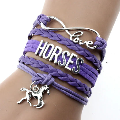 Helpushine Handmade Leather Horse Pendant Bracelet Fashionable Trendy Bracelet for Women and Girls