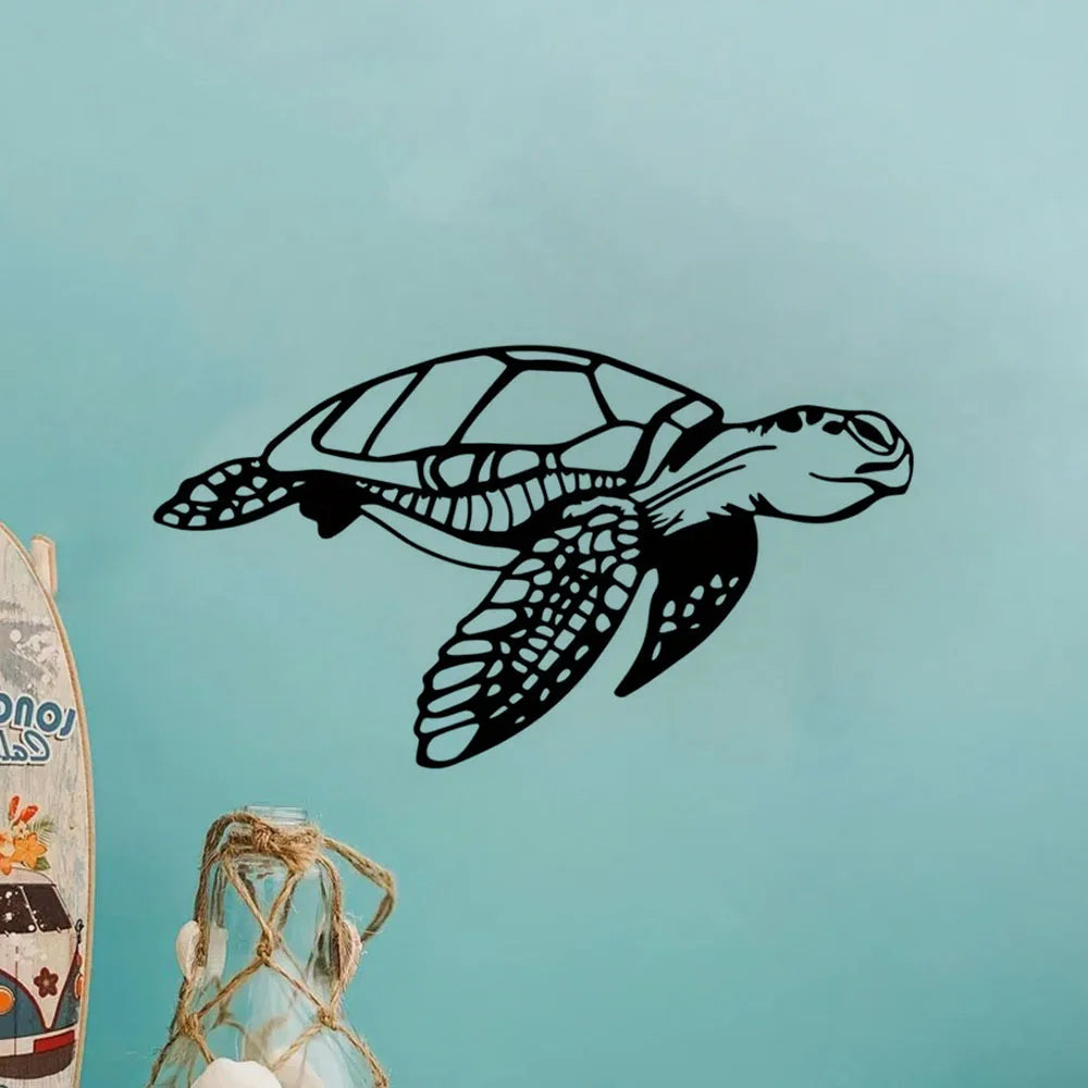 Black Metal Sea Turtle Wall Art - Perfect Beach Theme Decor for Living Room. Stunning Beach Wall Decorations