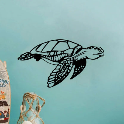 Black Metal Sea Turtle Wall Art - Perfect Beach Theme Decor for Living Room. Stunning Beach Wall Decorations