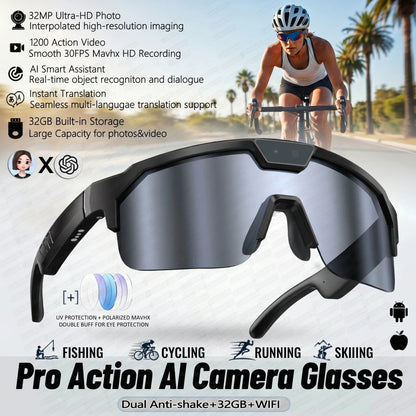 2026 New AI Smart Sports shooting&recording Glasses 800W Camera HD Anti-shake Bicycle Riding Shooting Artifact Windproof Goggles