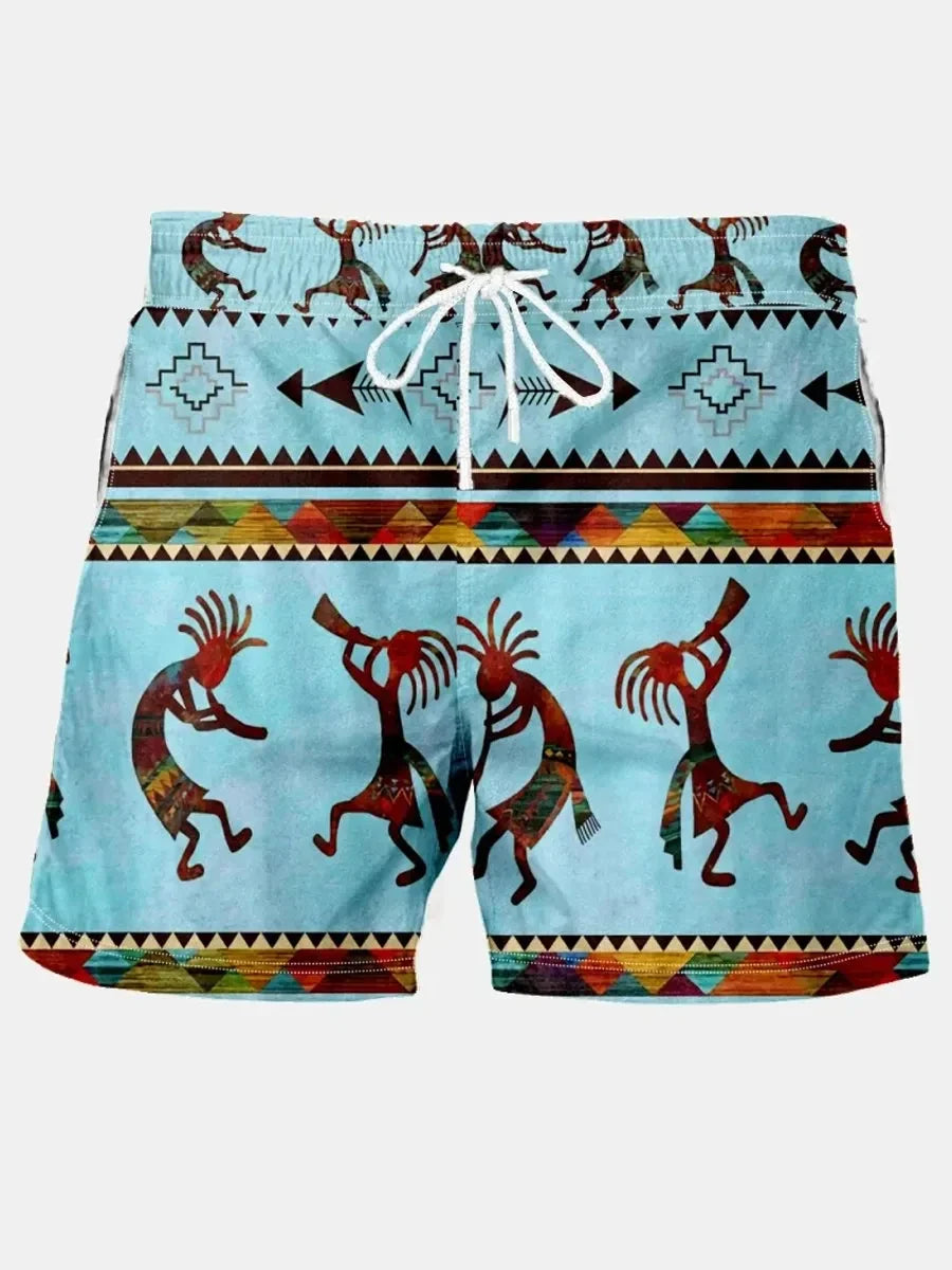 Summer New Men's Shorts Swimming Pants Drawstring Retro Fashion Print Holiday Beach Holiday Hawaiian Micro Elastic Shorts