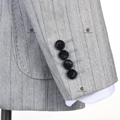 Cenne Des Graoom Light Grey Striped Double-Breasted Men Suits with