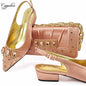 Peach Women Shoes And Bag Set Luxury  Ladies Sandals Match With Handbag Clutch Medium Heels Pumps Sandales Femmes MM1159