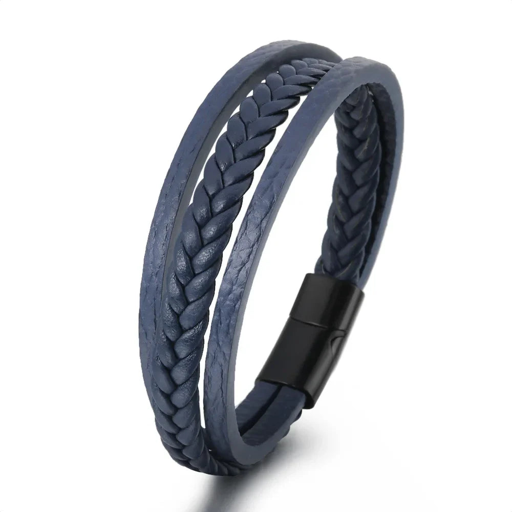 Trendy  Leather Bracelets Men Stainless Steel Multilayer Braided Rope Bracelets For Male Bracelets Jewelry Pulsera Hombre