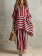 New Women's Two Piece Spring/summer Fashion V-Neck Loose Striped
