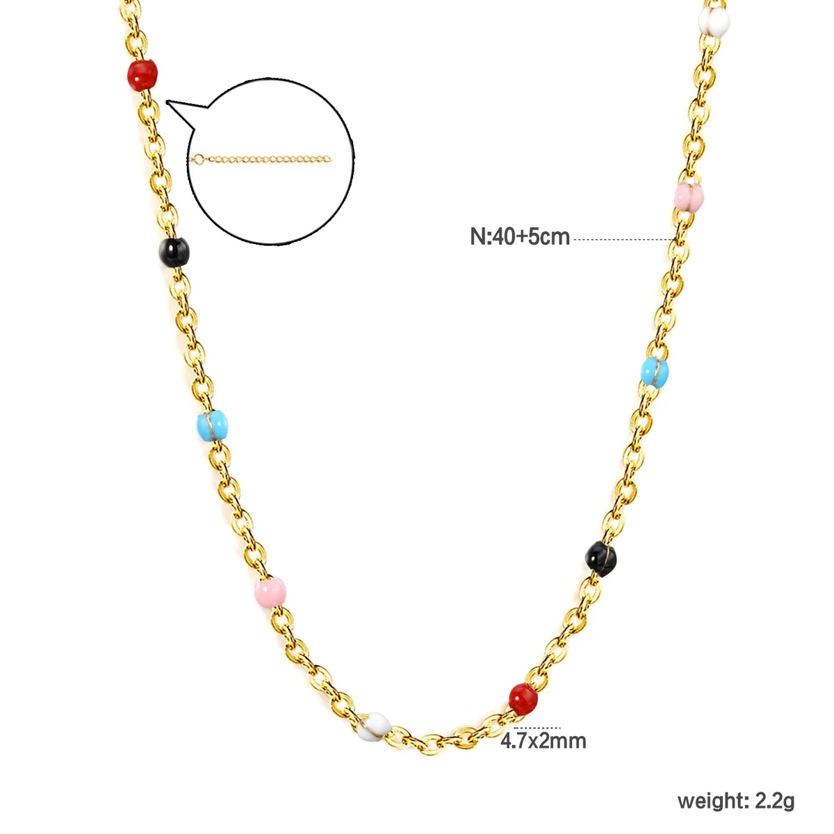 LUXUKISSKIDS Sweet Multicolor Drip-Oil Beads Necklace Women's Bohemia Stylish Clavicle Choker Simple Chain Collier Steel Jewelry