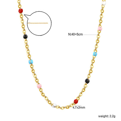 LUXUKISSKIDS Sweet Multicolor Drip-Oil Beads Necklace Women's Bohemia Stylish Clavicle Choker Simple Chain Collier Steel Jewelry
