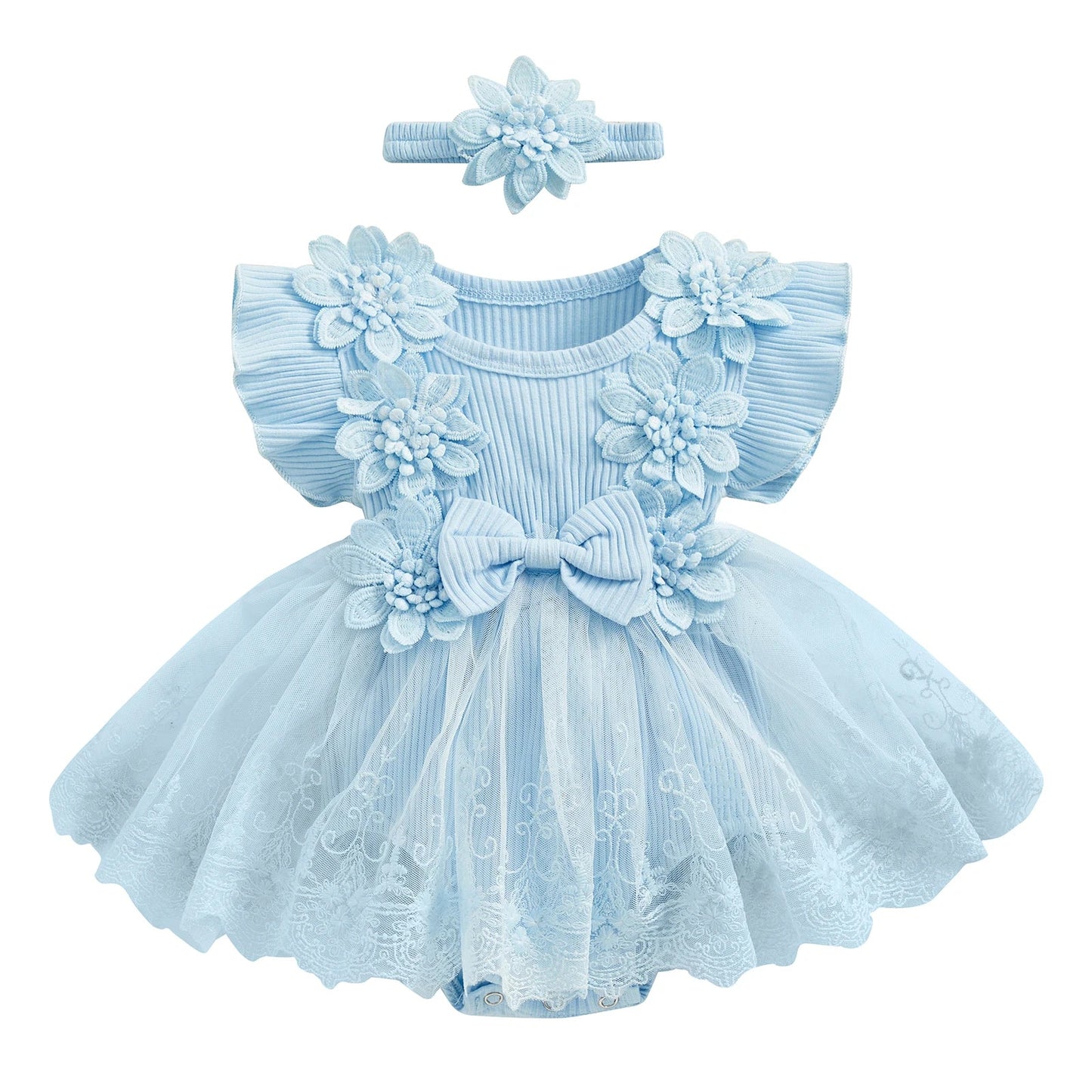 3D Flower Summer Baby Girls Romper Princess Mesh Newborn Clothes Lace