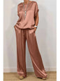 2-Piece Set Fashion Satin O Neck T-Shirt Top Trousers Summer Retro