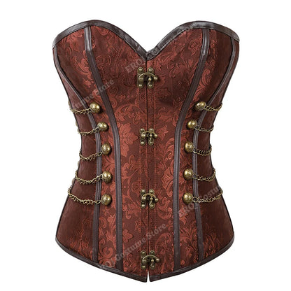 Steampunk Corset Women Plus Size Pirate Corset Top Overbust Halloween Lace Up Costume Gothic Steampunk Corset Metallic Red Brown