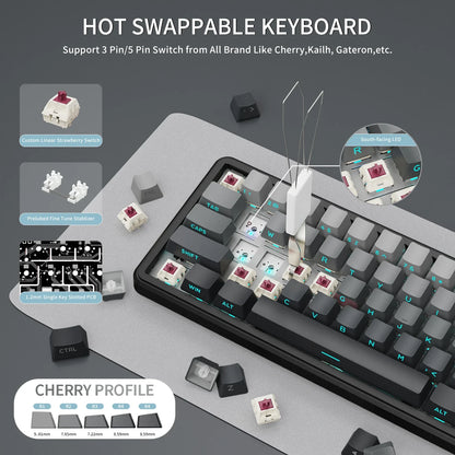 ATTACK SHARK X66 65% Wireless Mechanical Keyboard with Knob, 66 Keys Tri Mode Gasket Hot Swap RGB Gaming Keyboard 60 Percent,PBT
