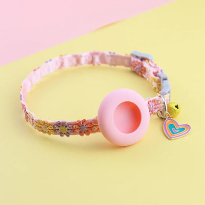 For Airtag Cat Collar with Heart Pendant Girl Cat Cute Flower Positioning Cover Cat Collar Kitten Puppy Rabbit Without Airtag