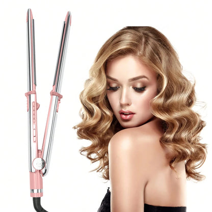 2-in-1 Straightener & Curler: 1-Inch Ceramic Ionic Flat Iron with Rapid Heating Technology; Anti-Frizz and Anti-Scald Design