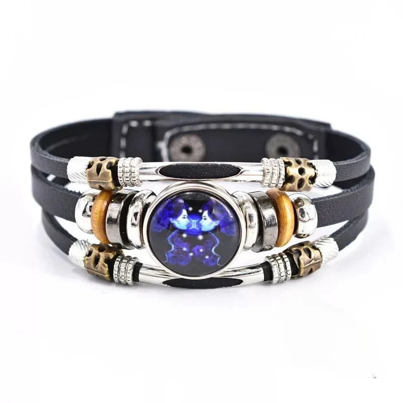 Twelve Constellations Luminous Leather Bracelet Retro Multi-layer Beaded Leather Bracelet Jewelry Gifts for Men Women Couples