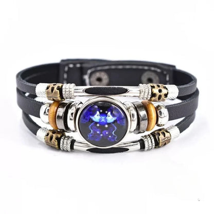 Twelve Constellations Luminous Leather Bracelet Retro Multi-layer Beaded Leather Bracelet Jewelry Gifts for Men Women Couples