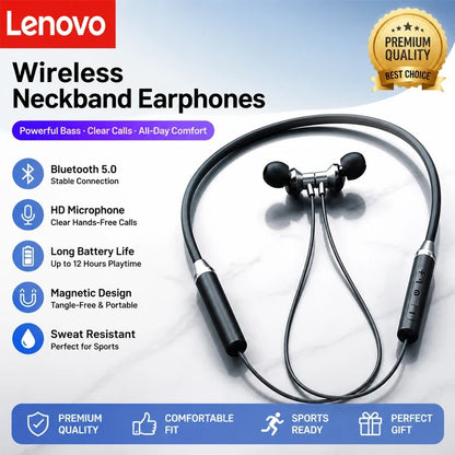 Lenovo HE05X Neckband Earphones Wireless Bluetooth 5.0 Earbuds Waterproof Sport Headset With Mic Magnetic Neckband Earphone New