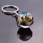 Horse Pattern Keychains White Brown Horse Racing Double Sided Glass Ball Pendant Key Chain Fashion Animal Jewelry Keyring Gift