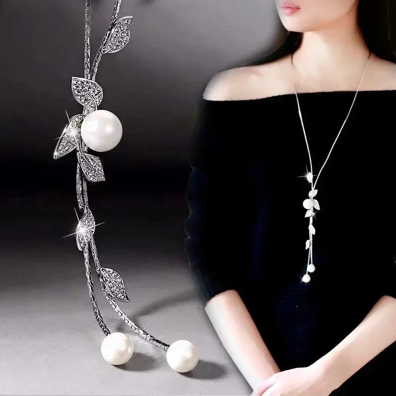 New Arrival Long Necklaces for Women 2024 Fashion Gray Crystal Choker Collier Femme Statement Necklaces & Pendants Accessories