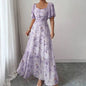 Women's Sweet French Style Mini Dress with Purple Butterfly Print, Batwing Sleeves & Back Zipper