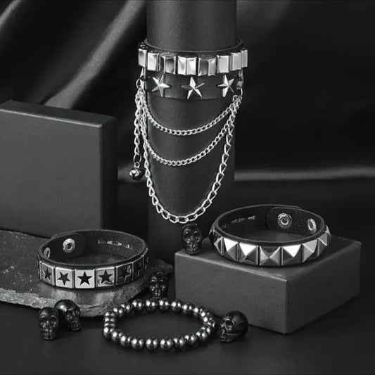 4pcs/set Gothic Punk Rock Square Rivet Bracelet Daily and Party Gothic