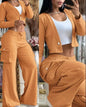Women's Casual Two Piece Sets Spring Autumn Fashion Cardigan Long Sleeve Short Top Big Pocket Cargo Pants Sets 2024 Outifits
