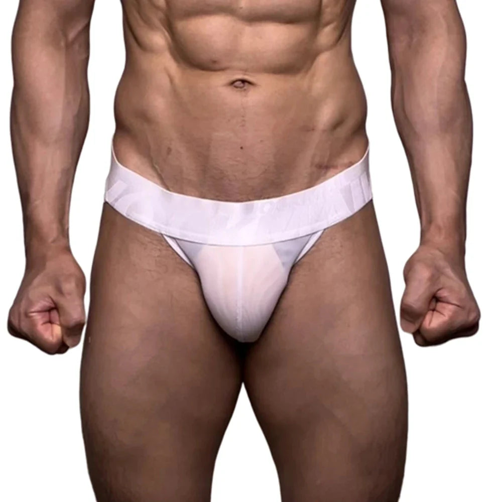 Jockmail Mens Thong Bikini Jockstrap Briefs Mens Panties Sexy Transparent Ice Silk Gay Underwear Sissy Calzoncillos Hombre Slip