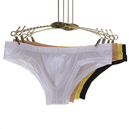Sexy Men's Transparent Ice Silk Solid Color Panties Low-Waisted Breathable Underwear Pump Man Underpants Men Bulge Pouch Briefs