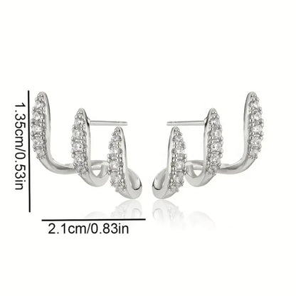 2pcs Elegant Rhinestone Three-Claw Earrings for Women Luxurious & Cute