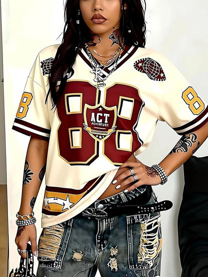 Plus Size V-Neck Digital Print T-Shirt