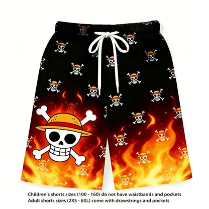 Anime One Piece Luffy Printed Short Sleeve T Shirt and Shorts Set