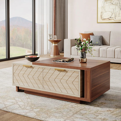 Tribesigns Extendable Coffee Table, 42"-65" Length Adjustable Reversible Wood Coffee Table with 2 Storage Drawers