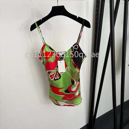 Luxury Red Silk Strap Top & Shorts Set