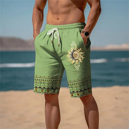 3D ethnic print men's casual shorts Tropical summer retro style fashion shorts, quick-drying and comfortable close-fitting