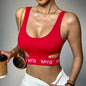 Red Ribbed U-Neck Sports Bra for Women