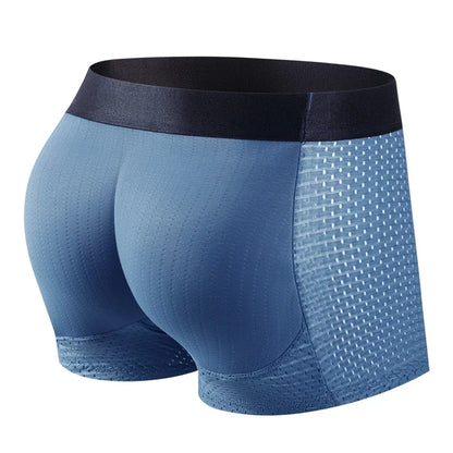 Mesh Breathable Men's Underwear, Comfy Stretchy Butt Shaping Boxer Briefs Shorts, Gym Athletic Hip Lifting Trunks