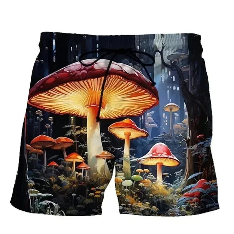 3d Printing Plants Mushroom Beach Shorts For Men Casual Summer Surfing Board Shorts Cool Street Loose Short Pants Clothes