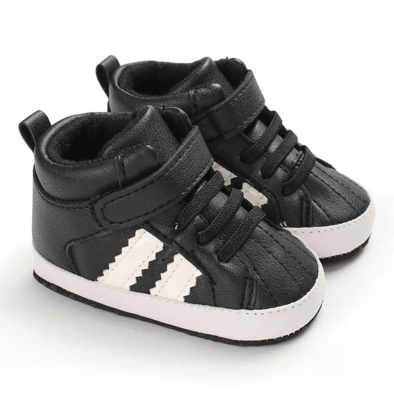 Baby Learning Walk Shoes, Striped PU Sports Shoes for Infants 0-18m