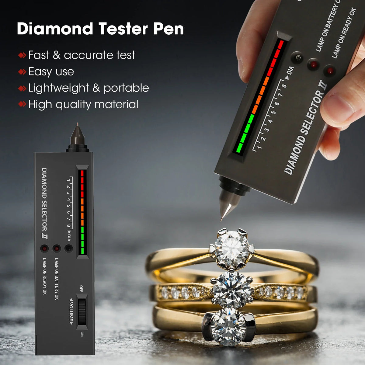 Portable Diamond Tester Pen High Accuracy Diamond Selector Detector Gemstone Jewelry Testing Tool with Case for Novice Expert