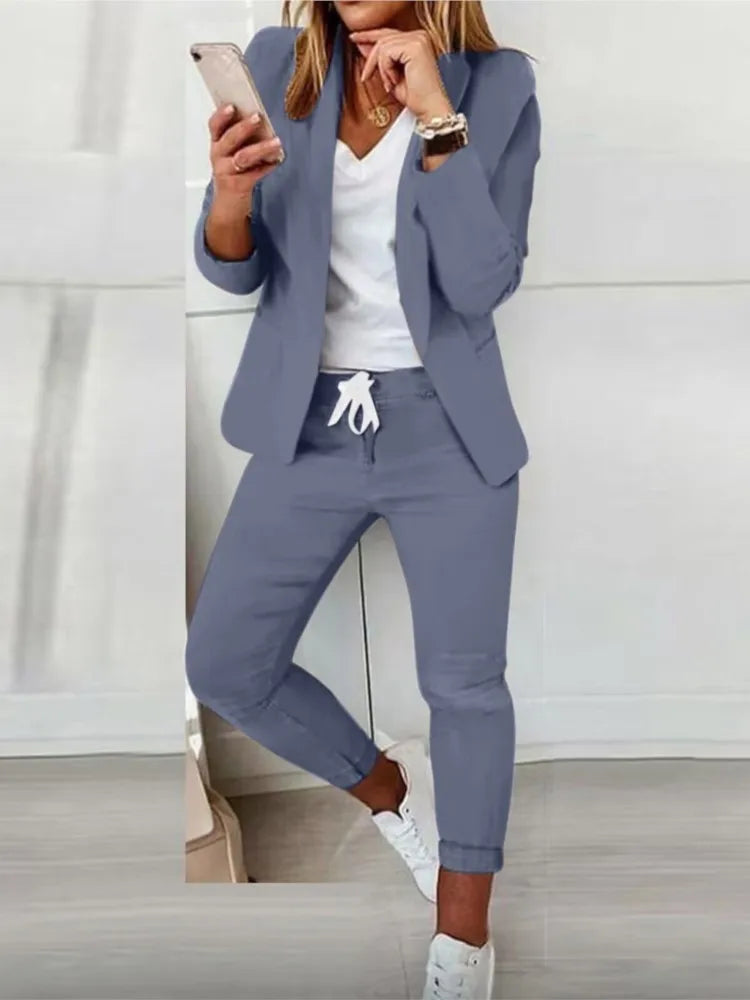 2 Piece Women's Autumn Winter Suit Fashion Slim Fit Lace-Up Small Feet