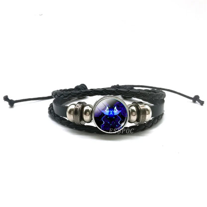 New Men 12 Constellation Black Braided Leather Bracelet Punk Style Zodiac Sign Multilayer Weave Wrap Bracelet For Birthday Gifts