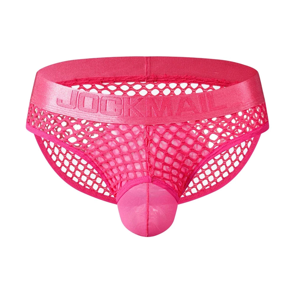 Mens Slip Bikini Jockstrap Briefs Mens Panties Sexy Fishnets Hole Transparent Mesh Ice Silk Men Underwear Sissy Men Underpants