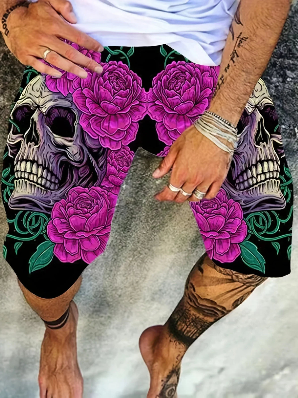 New Fashion 3D Printing Skull Print Men's Summer Cool Beach Loose Shorts Casual Polyester Fiber Plus Size Shorts S-5XL
