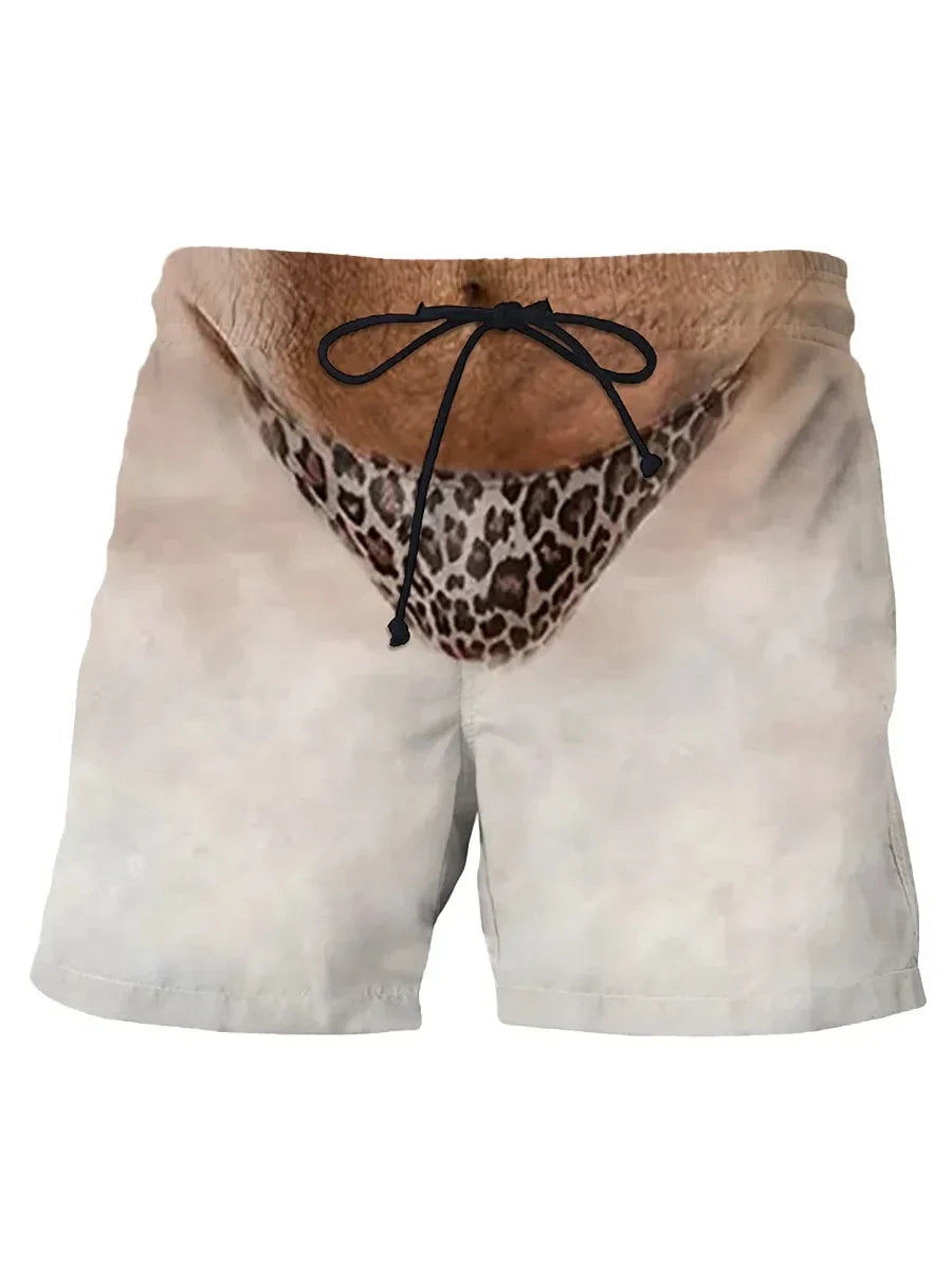 Summer New Men's Board Shorts Swimming Pants Drawstring Funny Shorts Fake Shorts Underwear Printed Micro Elastic Shorts