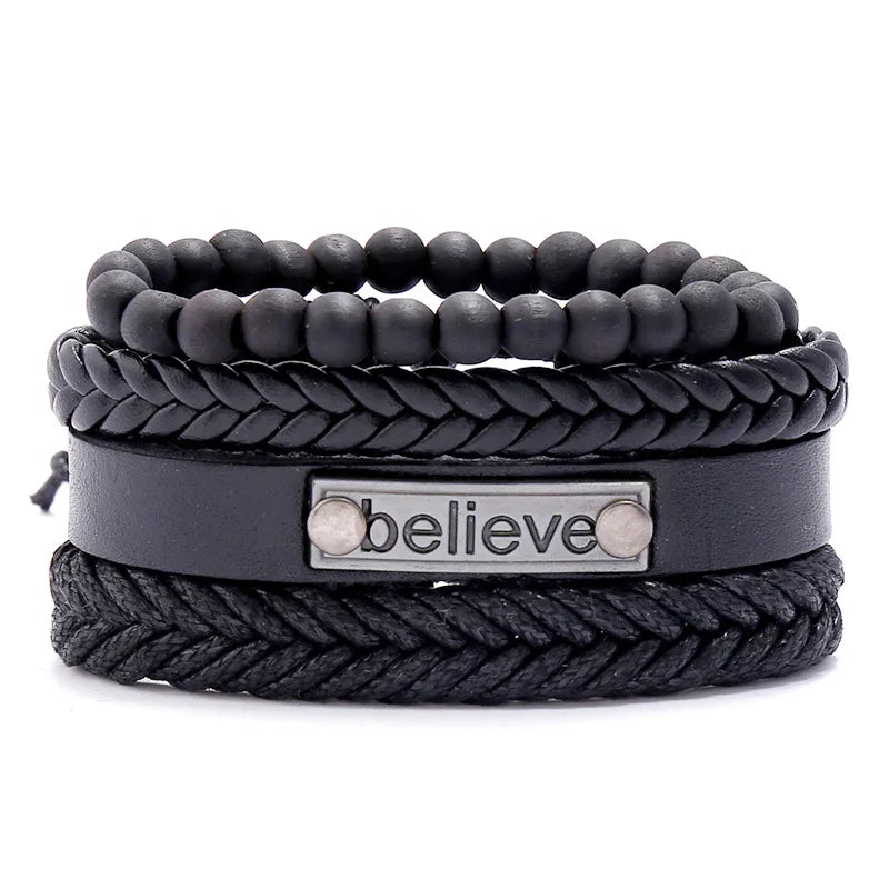 Modyle Multi-layer Gothic Leather Bracelet Set Punk Viantage Wings Charms Handwoven Bracelets for Men Jewelry Gifts