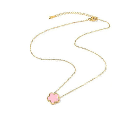 14K Gold Plated Stainless Steel Necklace Woman Five Leaf Petals Double