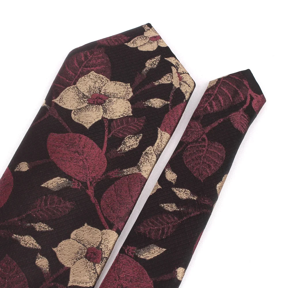 NEW 8cm Wide Tie For Man Jacquard Necktie Luxury Flower Business Neck Tie Suit Cravat Dark Red Ties For Wedding Party Men Gift