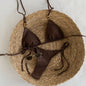 Brown Beaded Triangle Bikini Swimsuit Set