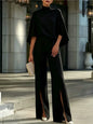 Autumn Women's Half Turtleneck Shawl Top Fashion Slit Wide Leg