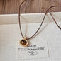 Vintage Leather Brown Stone Sun Pendant Beaded Choker Clavicle Chain Necklace For Women Unique Y2K Personalized Grunge Jewelry