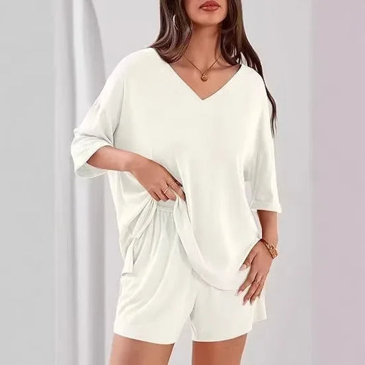 2026 Summer Solid Beach Set for Women Loose Casual Style Home and Outdoor Wear hort-Sleeve T-Shirt Shorts